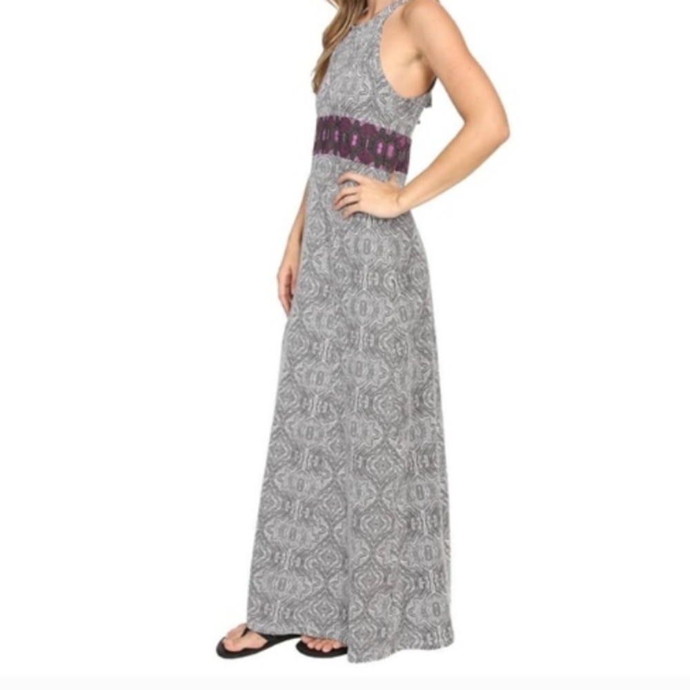 Prana Skye Dress Tribal Geo Print Maxi Purple Contrast Band Size M - Picture 2 of 7